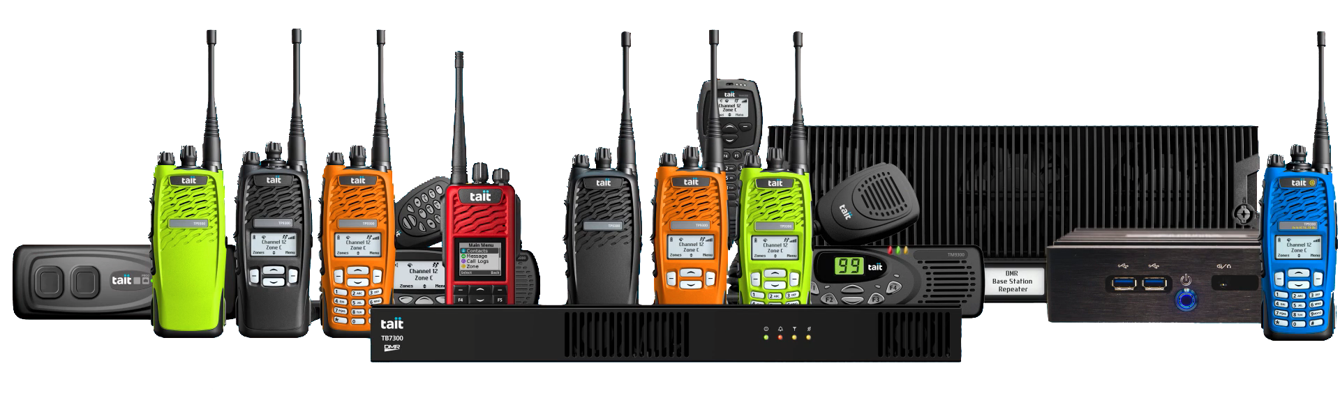Assortment of Portable, Mobile, and Base Station Radios from Tait